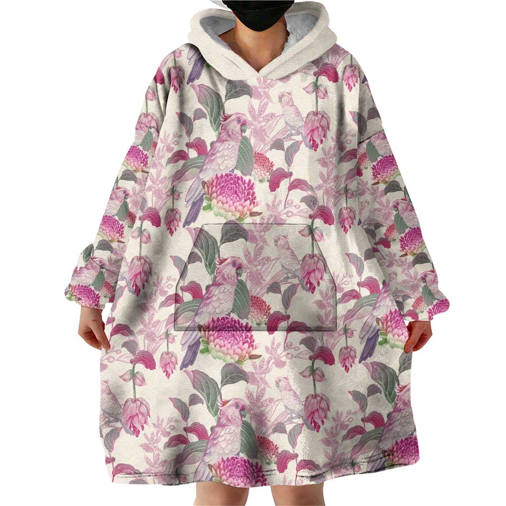 Pink Cockatoo Australia Wearable Blanket Hoodie Tropical Flowers - Seamless Pattern - Vibe Hoodie Shop