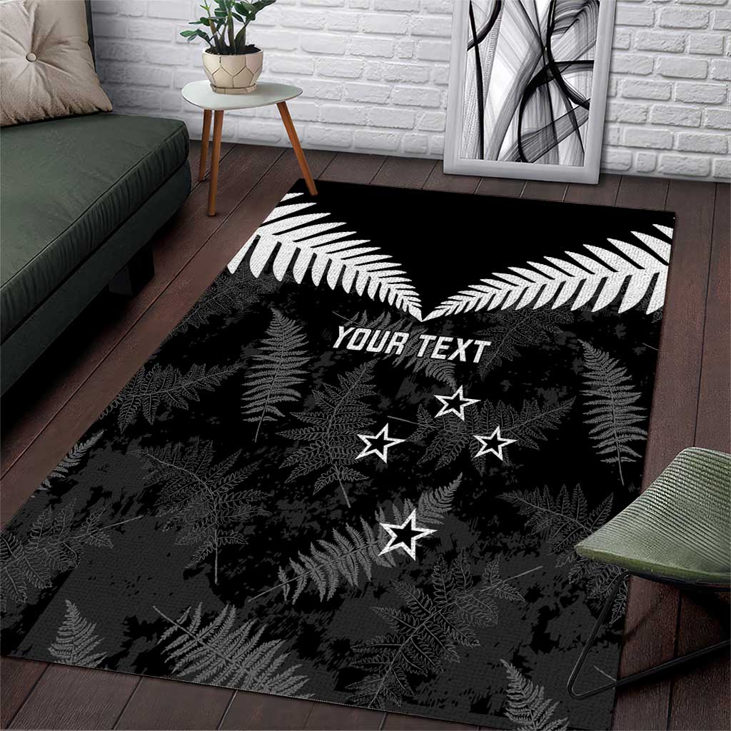 Custom New Zealand Silver Fern Football Area Rug Go Aotearoa Grunge Black - Vibe Hoodie
