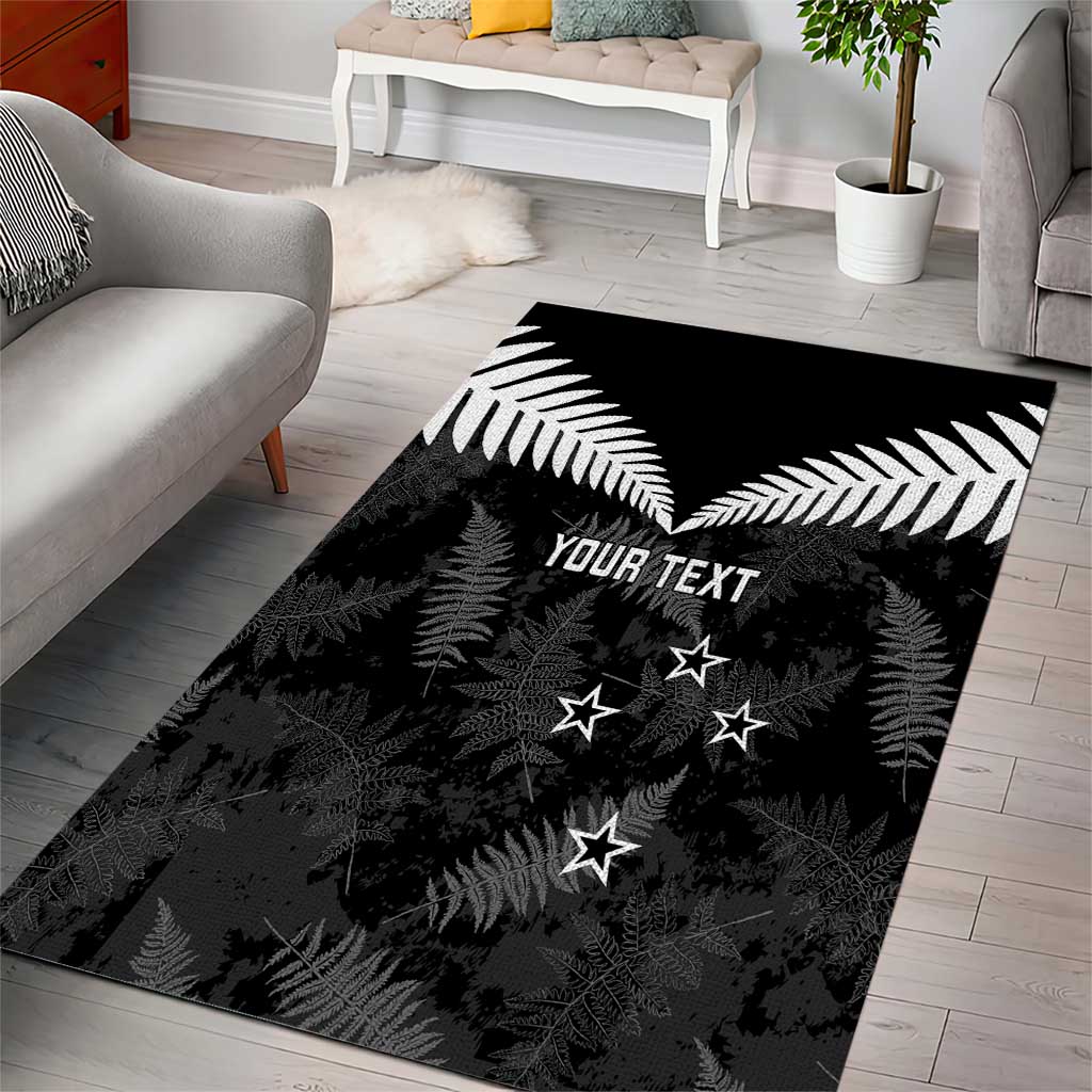Custom New Zealand Silver Fern Football Area Rug Go Aotearoa Grunge Black - Vibe Hoodie