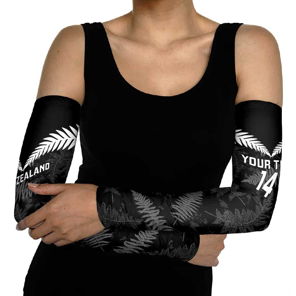 Custom New Zealand Silver Fern Football Arm Sleeves Go Aotearoa Grunge Black - Vibe Hoodie