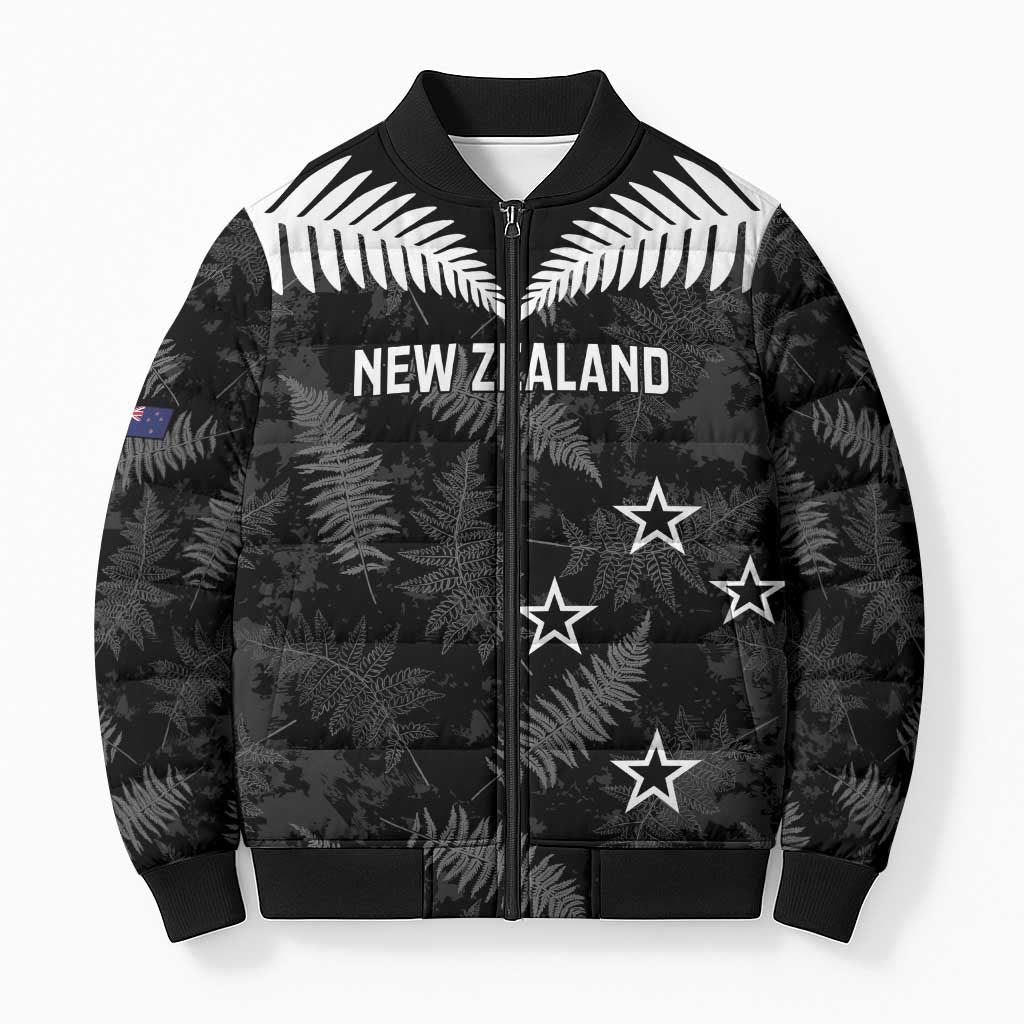 Custom New Zealand Silver Fern Football Bomber Puffer Jacket Go Aotearoa Grunge Black - Vibe Hoodie