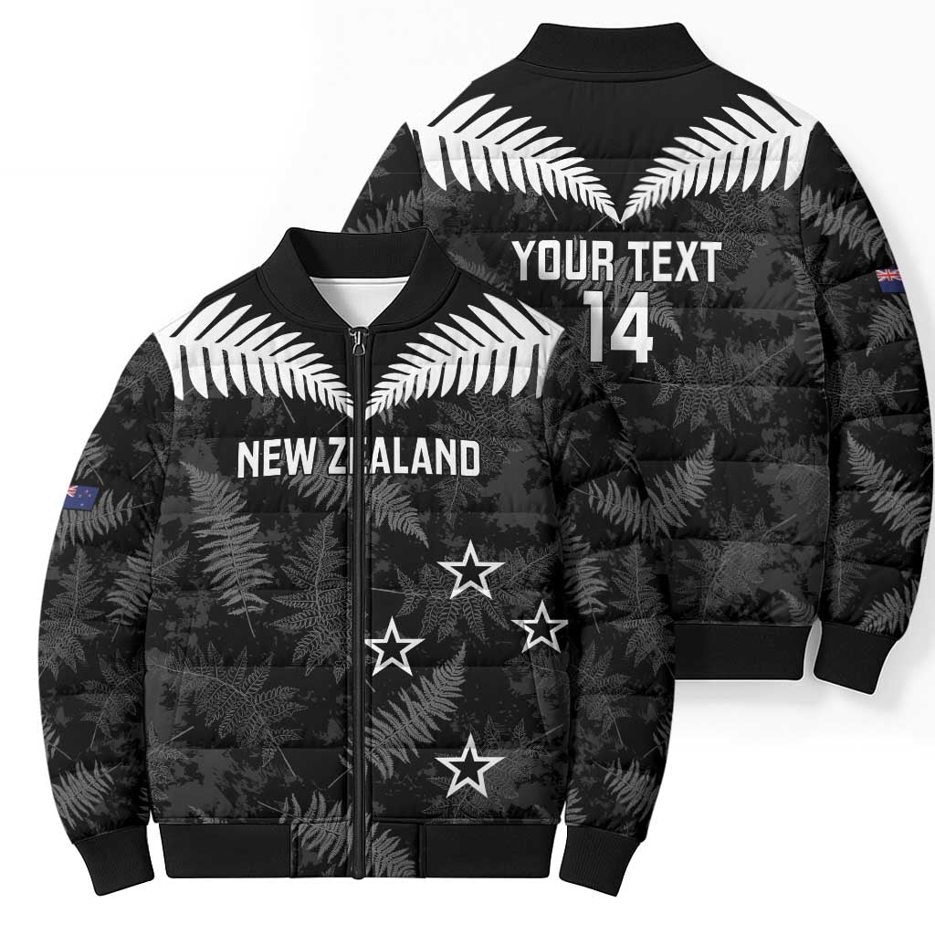 Custom New Zealand Silver Fern Football Bomber Puffer Jacket Go Aotearoa Grunge Black - Vibe Hoodie