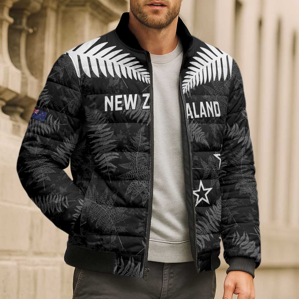 Custom New Zealand Silver Fern Football Bomber Puffer Jacket Go Aotearoa Grunge Black - Vibe Hoodie