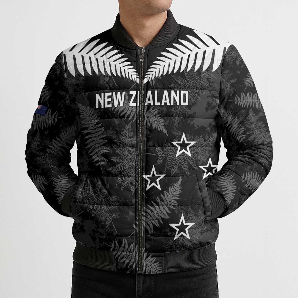 Custom New Zealand Silver Fern Football Bomber Puffer Jacket Go Aotearoa Grunge Black - Vibe Hoodie