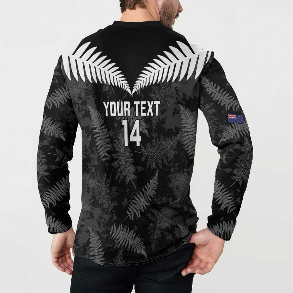 Custom New Zealand Silver Fern Football Button Sweatshirt Go Aotearoa Grunge Black - Vibe Hoodie