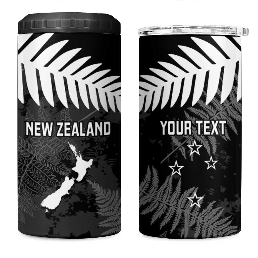 Custom New Zealand Silver Fern Football 4 in 1 Can Cooler Tumbler Go Aotearoa Grunge Black - Vibe Hoodie