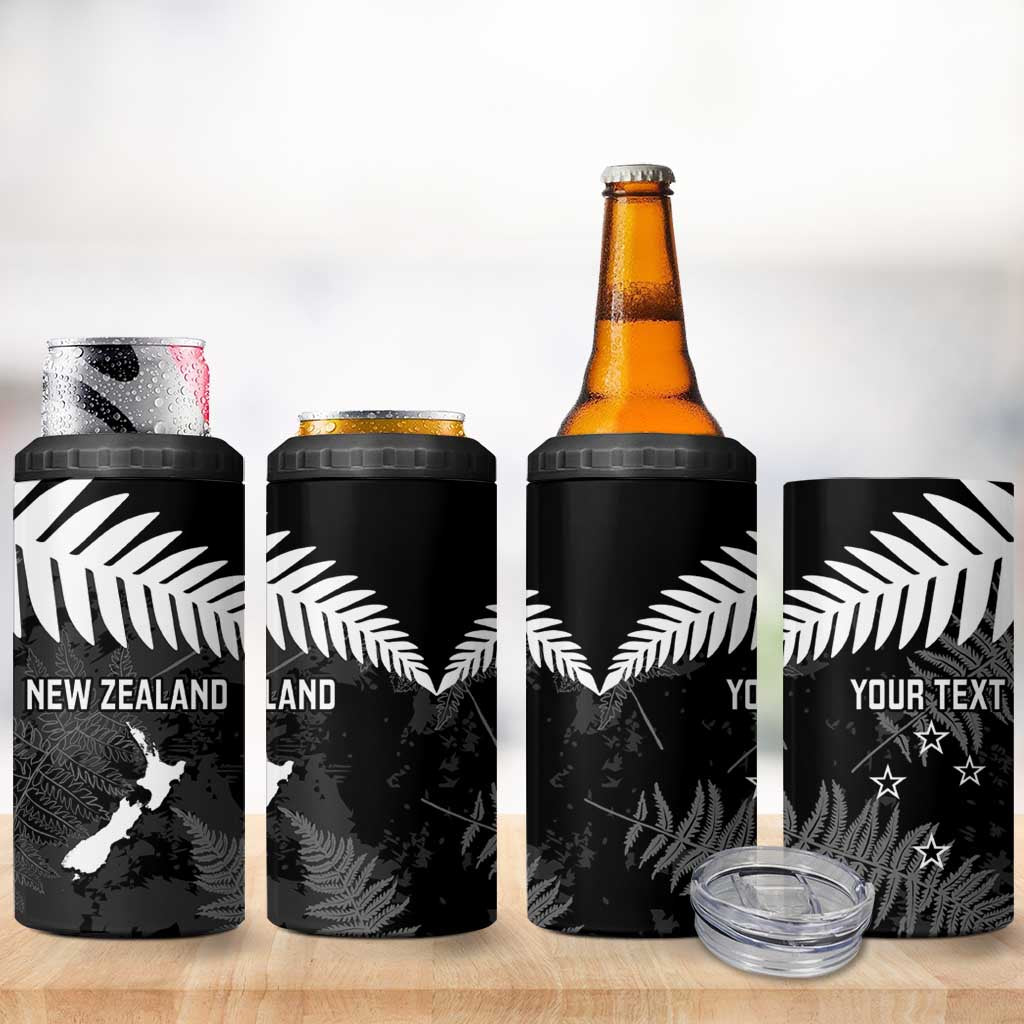 Custom New Zealand Silver Fern Football 4 in 1 Can Cooler Tumbler Go Aotearoa Grunge Black - Vibe Hoodie