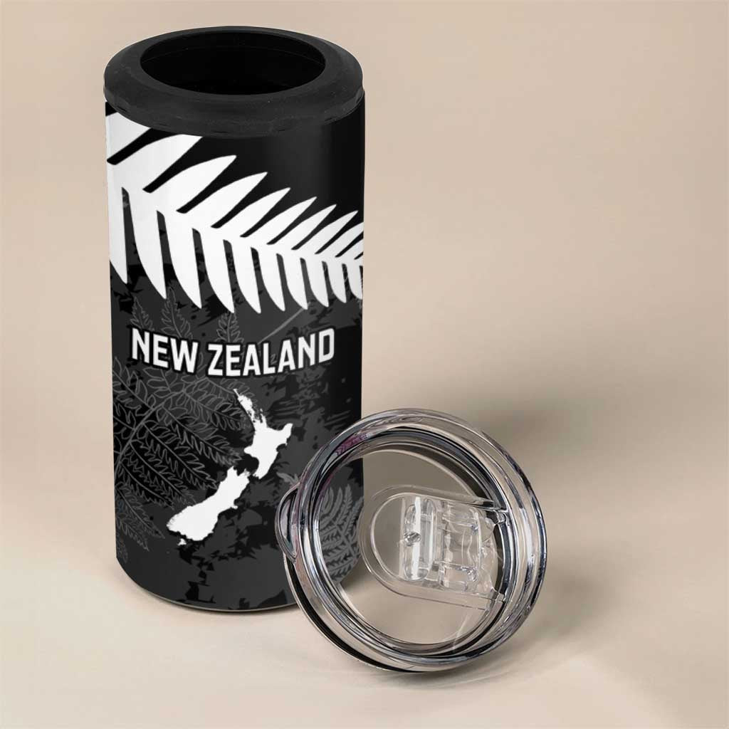 Custom New Zealand Silver Fern Football 4 in 1 Can Cooler Tumbler Go Aotearoa Grunge Black - Vibe Hoodie