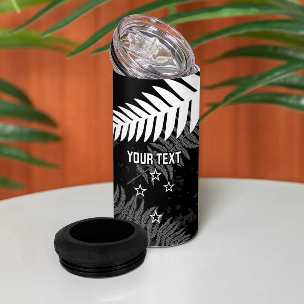 Custom New Zealand Silver Fern Football 4 in 1 Can Cooler Tumbler Go Aotearoa Grunge Black - Vibe Hoodie