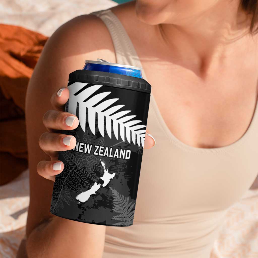 Custom New Zealand Silver Fern Football 4 in 1 Can Cooler Tumbler Go Aotearoa Grunge Black - Vibe Hoodie