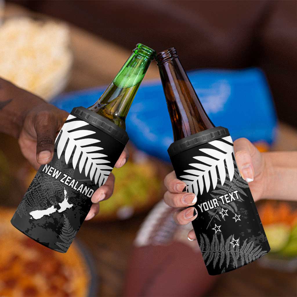 Custom New Zealand Silver Fern Football 4 in 1 Can Cooler Tumbler Go Aotearoa Grunge Black - Vibe Hoodie