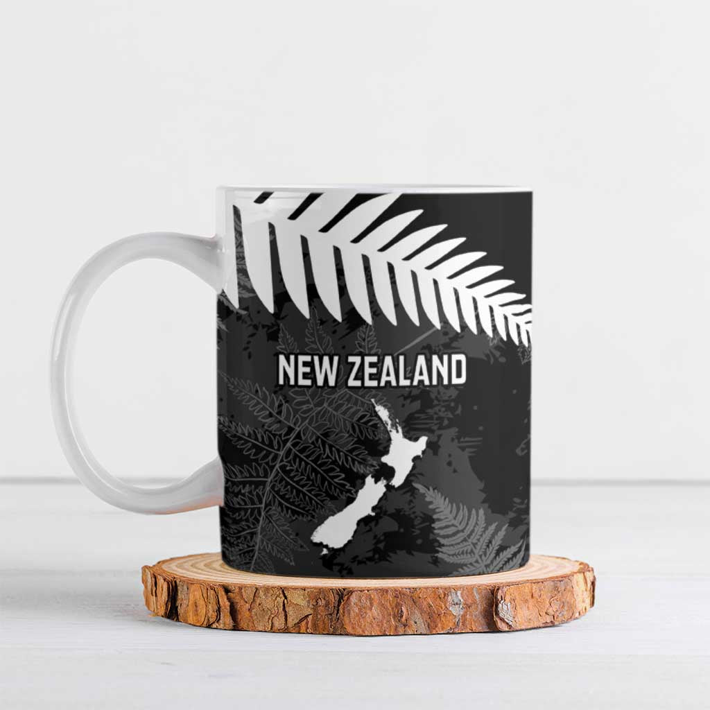 Custom New Zealand Silver Fern Football Ceramic Mug Go Aotearoa Grunge Black - Vibe Hoodie