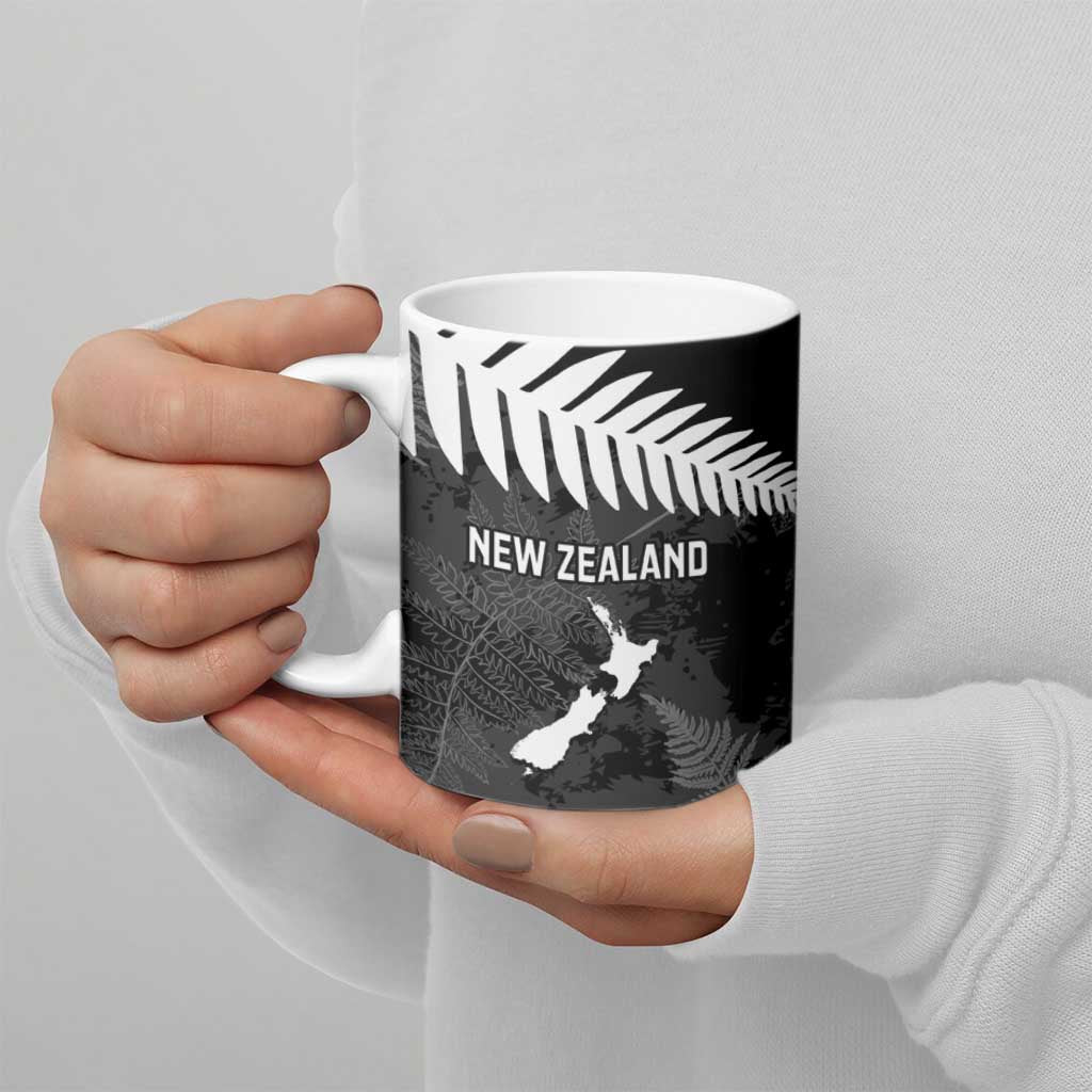 Custom New Zealand Silver Fern Football Ceramic Mug Go Aotearoa Grunge Black - Vibe Hoodie