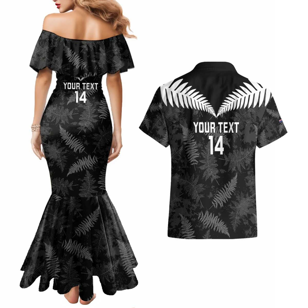 Custom New Zealand Silver Fern Football Couples Matching Mermaid Dress and Hawaiian Shirt Go Aotearoa Grunge Black - Vibe Hoodie