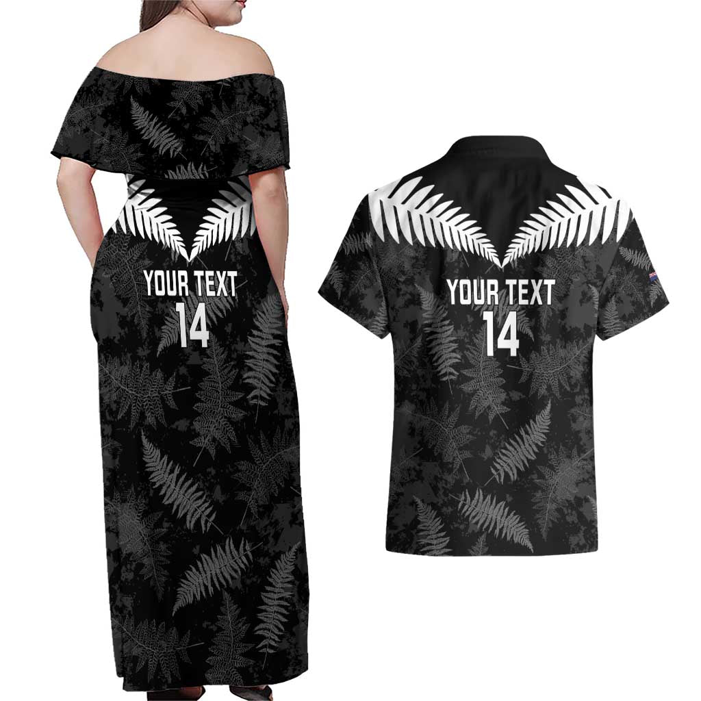Custom New Zealand Silver Fern Football Couples Matching Off Shoulder Maxi Dress and Hawaiian Shirt Go Aotearoa Grunge Black - Vibe Hoodie