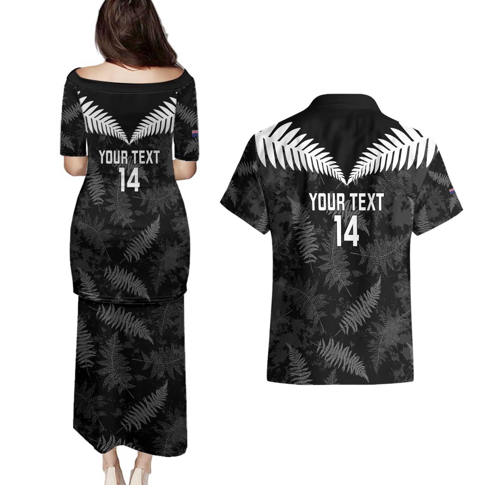Custom New Zealand Silver Fern Football Couples Matching Puletasi and Hawaiian Shirt Go Aotearoa Grunge Black - Vibe Hoodie