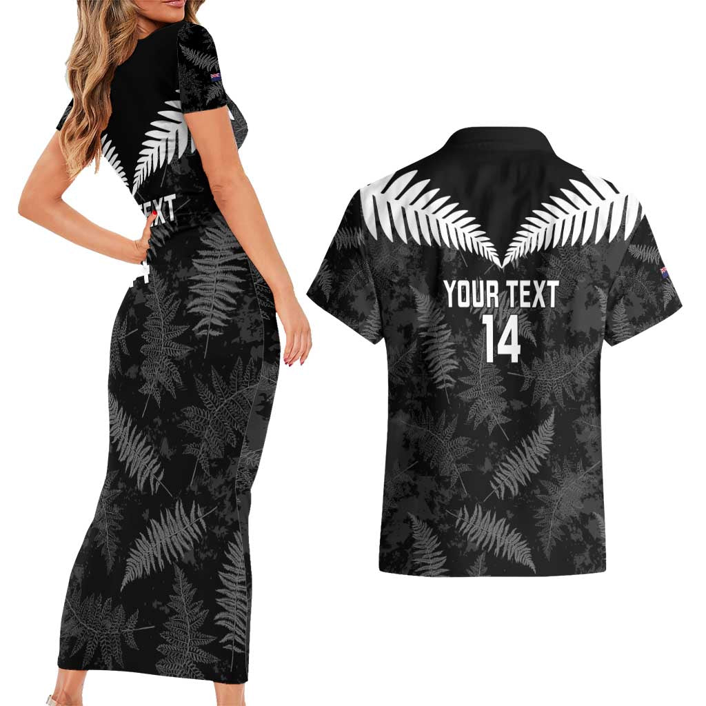 Custom New Zealand Silver Fern Football Couples Matching Short Sleeve Bodycon Dress and Hawaiian Shirt Go Aotearoa Grunge Black - Vibe Hoodie
