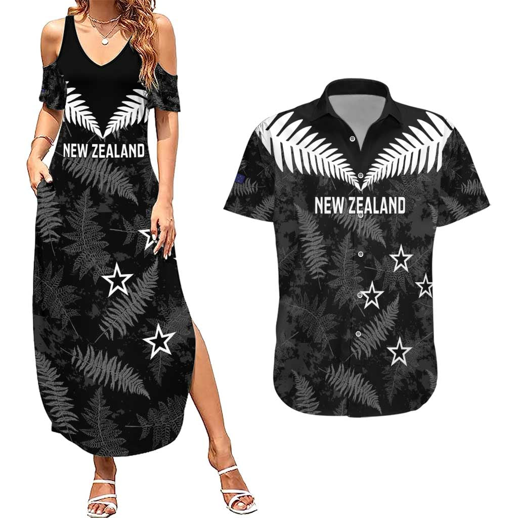 Custom New Zealand Silver Fern Football Couples Matching Summer Maxi Dress and Hawaiian Shirt Go Aotearoa Grunge Black - Vibe Hoodie