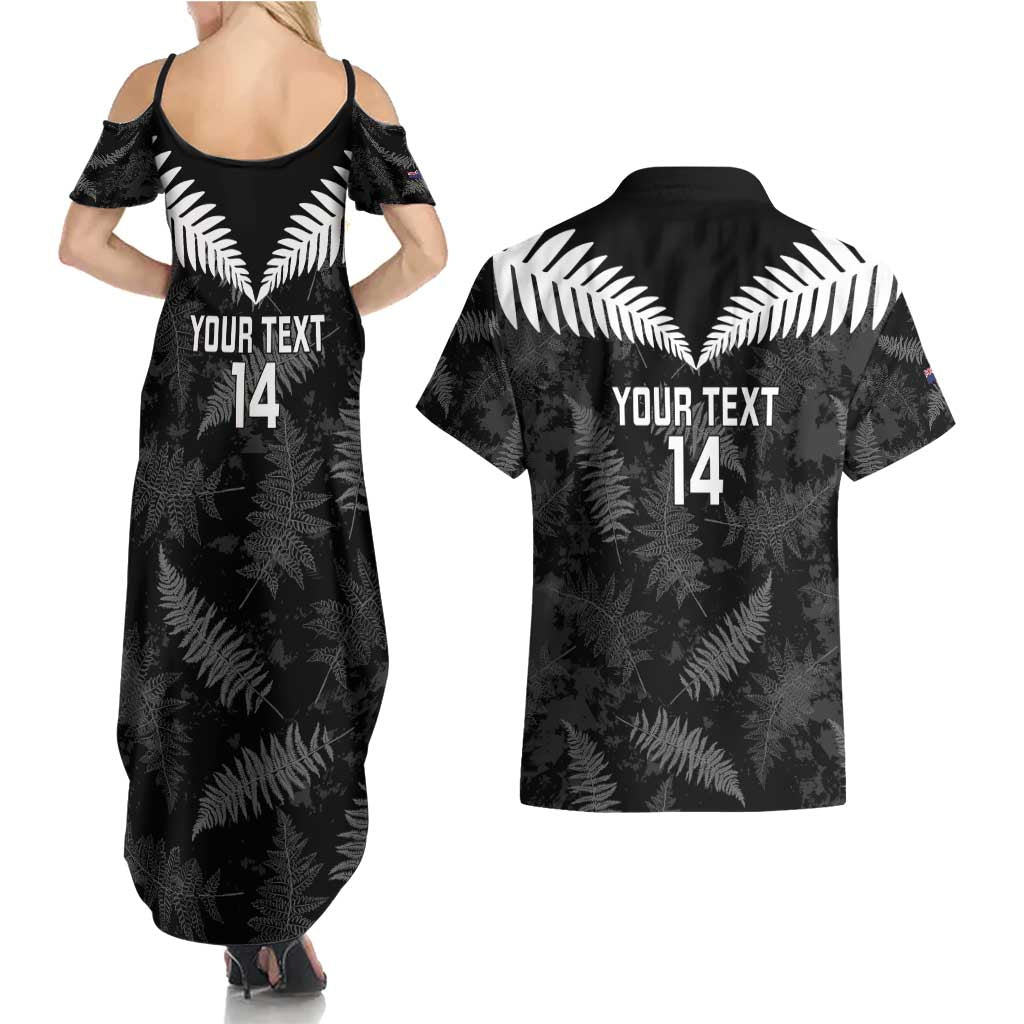 Custom New Zealand Silver Fern Football Couples Matching Summer Maxi Dress and Hawaiian Shirt Go Aotearoa Grunge Black - Vibe Hoodie
