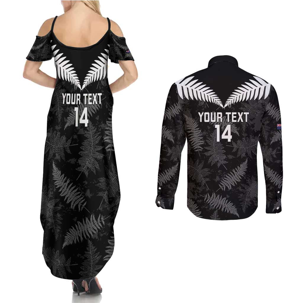 Custom New Zealand Silver Fern Football Couples Matching Summer Maxi Dress and Long Sleeve Button Shirt Go Aotearoa Grunge Black - Vibe Hoodie