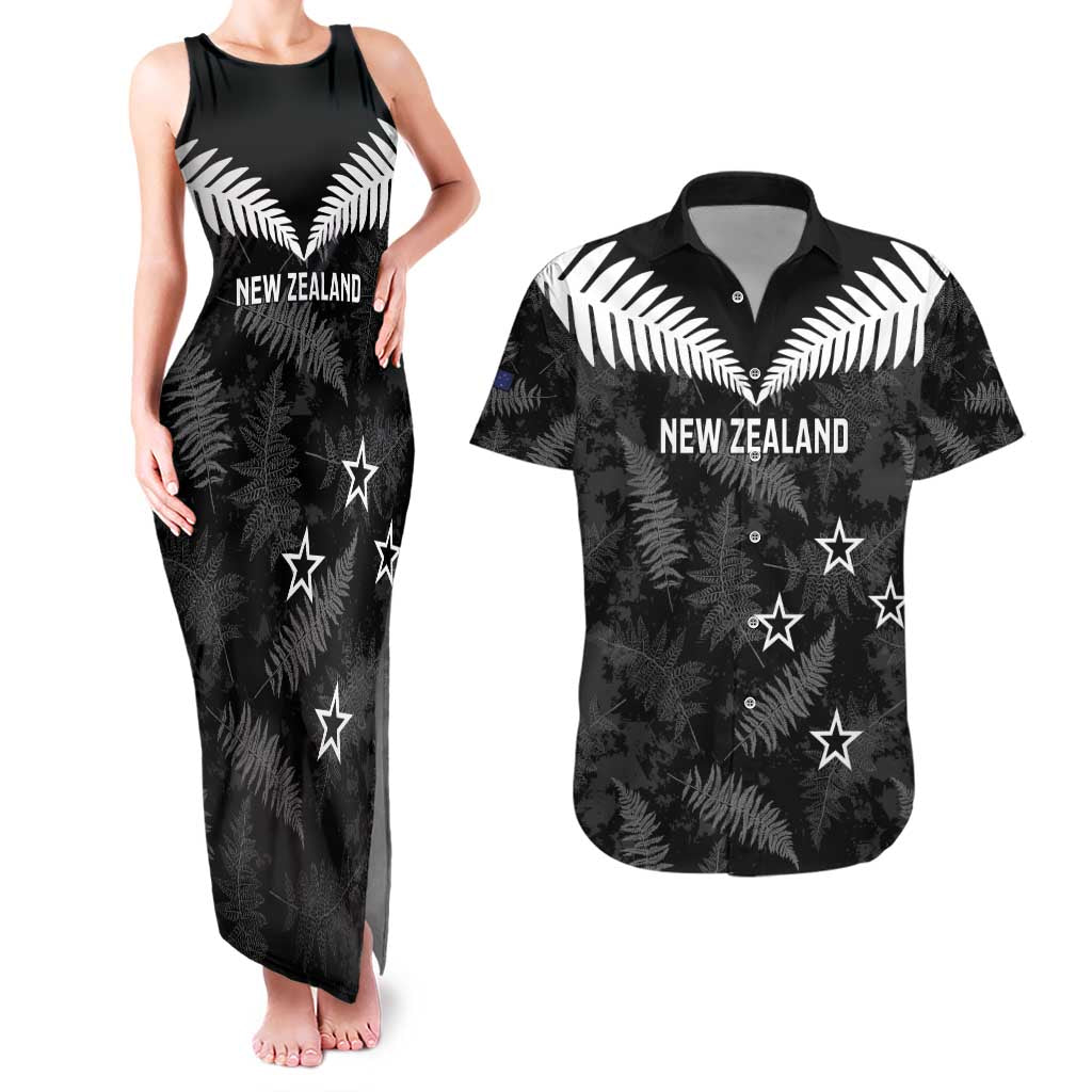 Custom New Zealand Silver Fern Football Couples Matching Tank Maxi Dress and Hawaiian Shirt Go Aotearoa Grunge Black - Vibe Hoodie