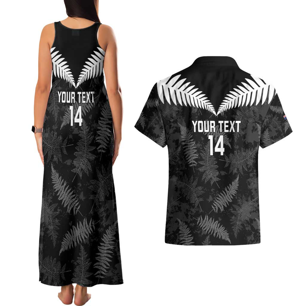 Custom New Zealand Silver Fern Football Couples Matching Tank Maxi Dress and Hawaiian Shirt Go Aotearoa Grunge Black - Vibe Hoodie