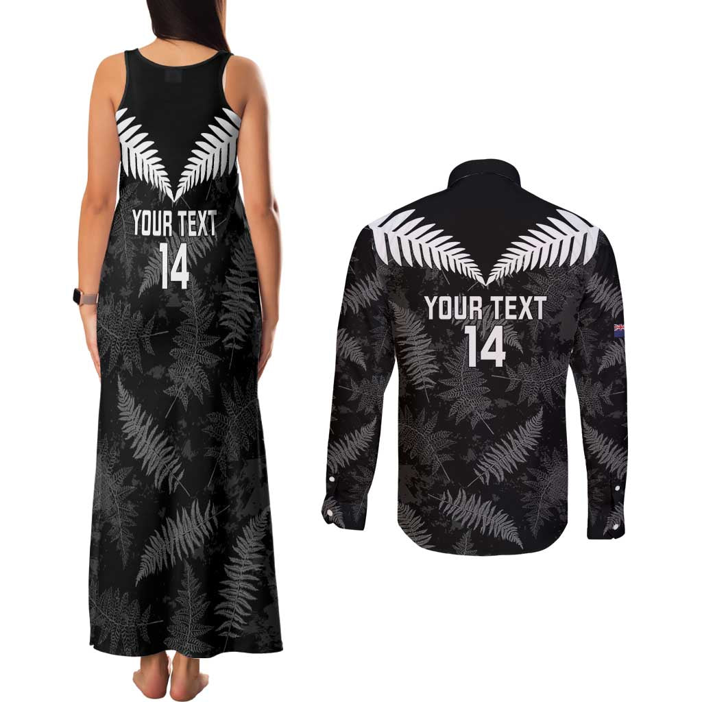 Custom New Zealand Silver Fern Football Couples Matching Tank Maxi Dress and Long Sleeve Button Shirt Go Aotearoa Grunge Black - Vibe Hoodie