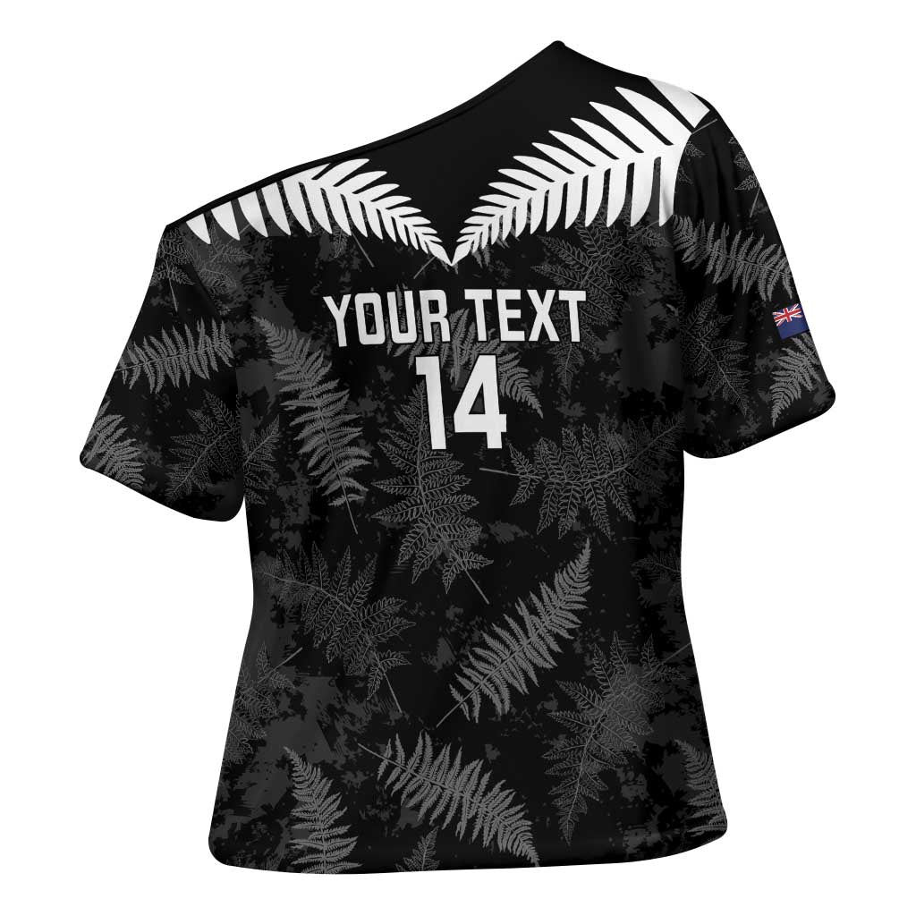 Custom New Zealand Silver Fern Football Cross Shoulder Shirt Go Aotearoa Grunge Black - Vibe Hoodie