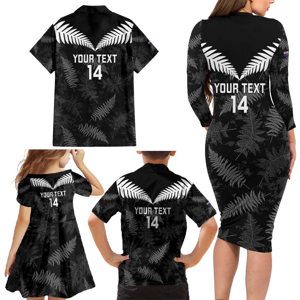 Custom New Zealand Silver Fern Football Family Matching Long Sleeve Bodycon Dress and Hawaiian Shirt Go Aotearoa Grunge Black - Vibe Hoodie