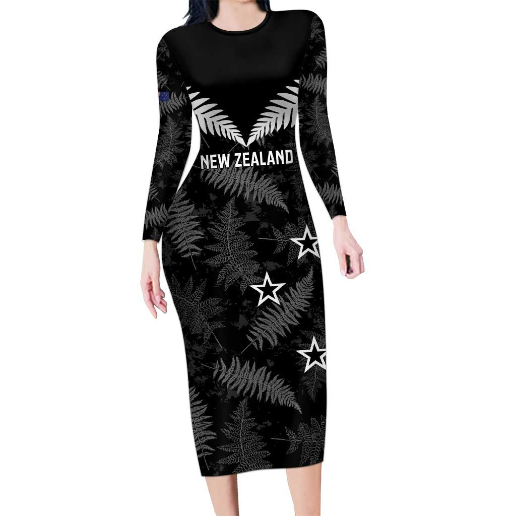 Custom New Zealand Silver Fern Football Family Matching Long Sleeve Bodycon Dress and Hawaiian Shirt Go Aotearoa Grunge Black - Vibe Hoodie