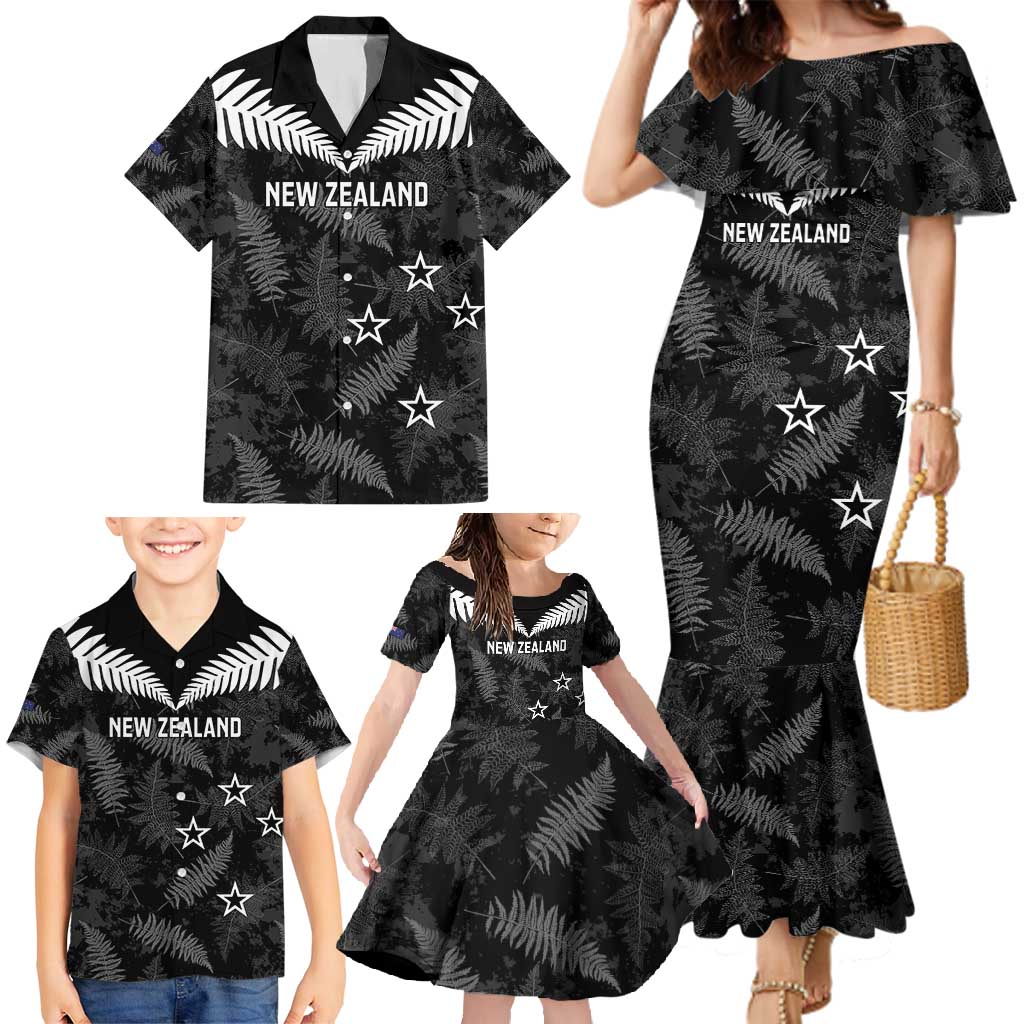 Custom New Zealand Silver Fern Football Family Matching Mermaid Dress and Hawaiian Shirt Go Aotearoa Grunge Black - Vibe Hoodie