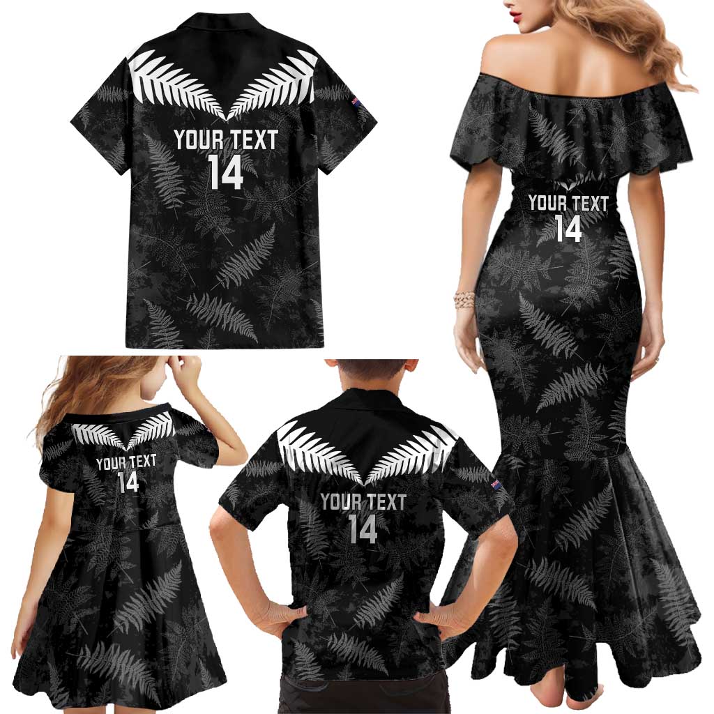 Custom New Zealand Silver Fern Football Family Matching Mermaid Dress and Hawaiian Shirt Go Aotearoa Grunge Black - Vibe Hoodie
