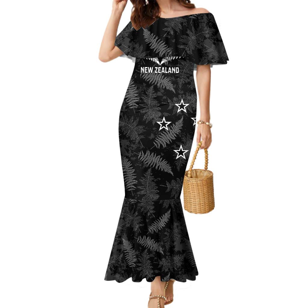 Custom New Zealand Silver Fern Football Family Matching Mermaid Dress and Hawaiian Shirt Go Aotearoa Grunge Black - Vibe Hoodie