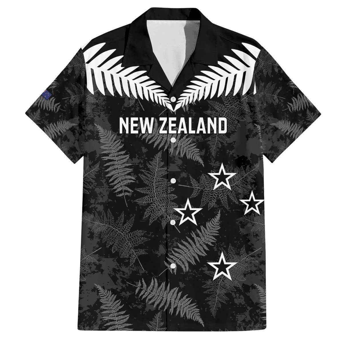 Custom New Zealand Silver Fern Football Family Matching Off The Shoulder Long Sleeve Dress and Hawaiian Shirt Go Aotearoa Grunge Black - Vibe Hoodie
