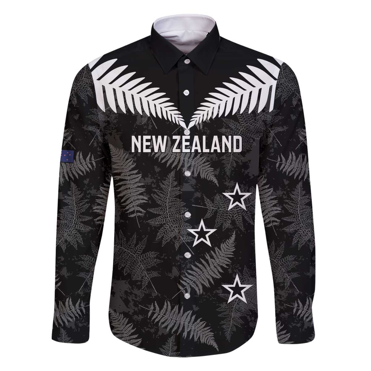 Custom New Zealand Silver Fern Football Family Matching Off The Shoulder Long Sleeve Dress and Hawaiian Shirt Go Aotearoa Grunge Black - Vibe Hoodie