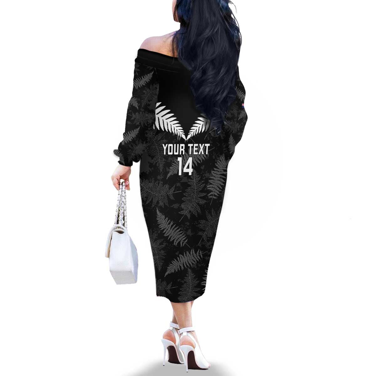 Custom New Zealand Silver Fern Football Family Matching Off The Shoulder Long Sleeve Dress and Hawaiian Shirt Go Aotearoa Grunge Black - Vibe Hoodie