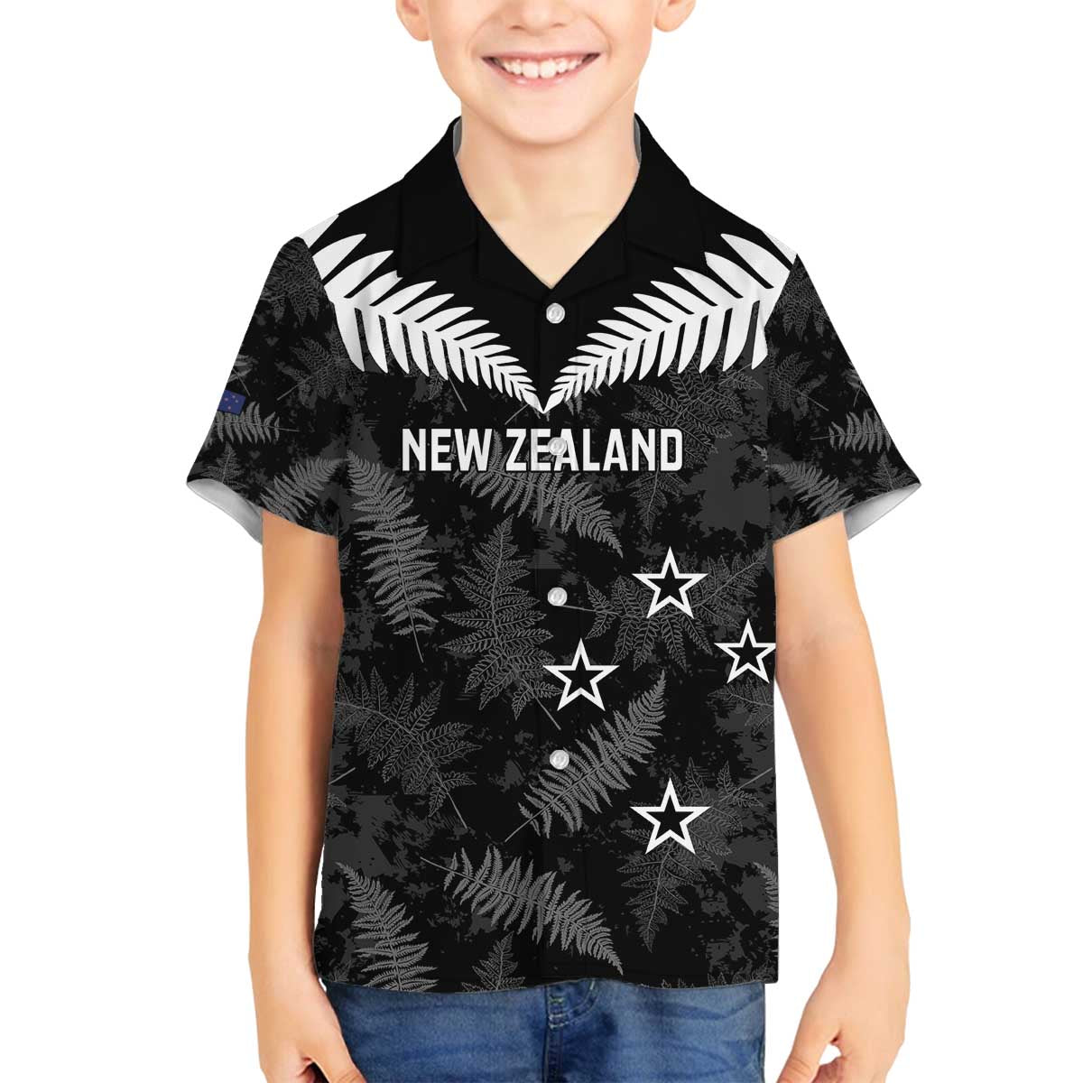 Custom New Zealand Silver Fern Football Family Matching Off The Shoulder Long Sleeve Dress and Hawaiian Shirt Go Aotearoa Grunge Black - Vibe Hoodie