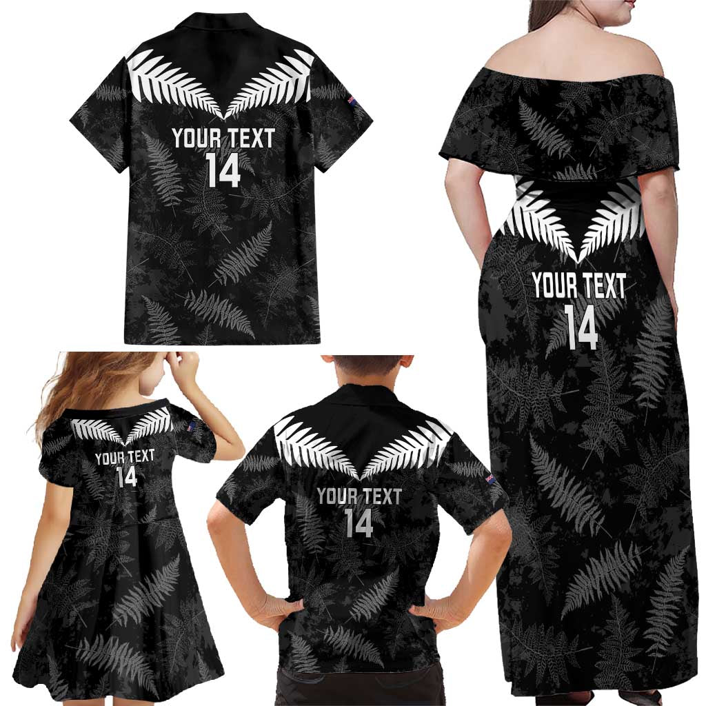 Custom New Zealand Silver Fern Football Family Matching Off Shoulder Maxi Dress and Hawaiian Shirt Go Aotearoa Grunge Black - Vibe Hoodie