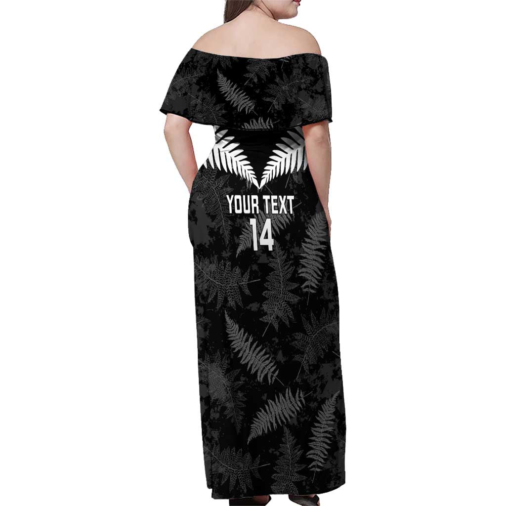 Custom New Zealand Silver Fern Football Family Matching Off Shoulder Maxi Dress and Hawaiian Shirt Go Aotearoa Grunge Black - Vibe Hoodie