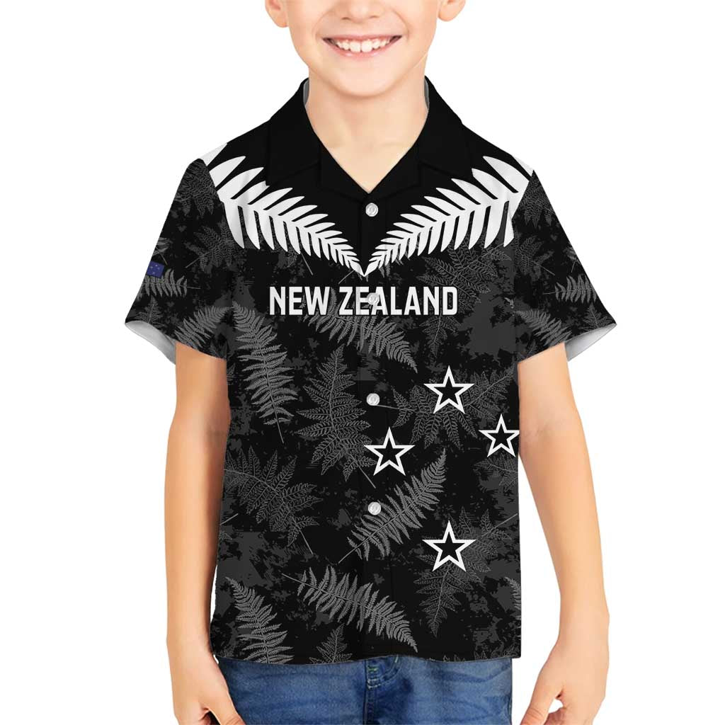 Custom New Zealand Silver Fern Football Family Matching Off Shoulder Maxi Dress and Hawaiian Shirt Go Aotearoa Grunge Black - Vibe Hoodie