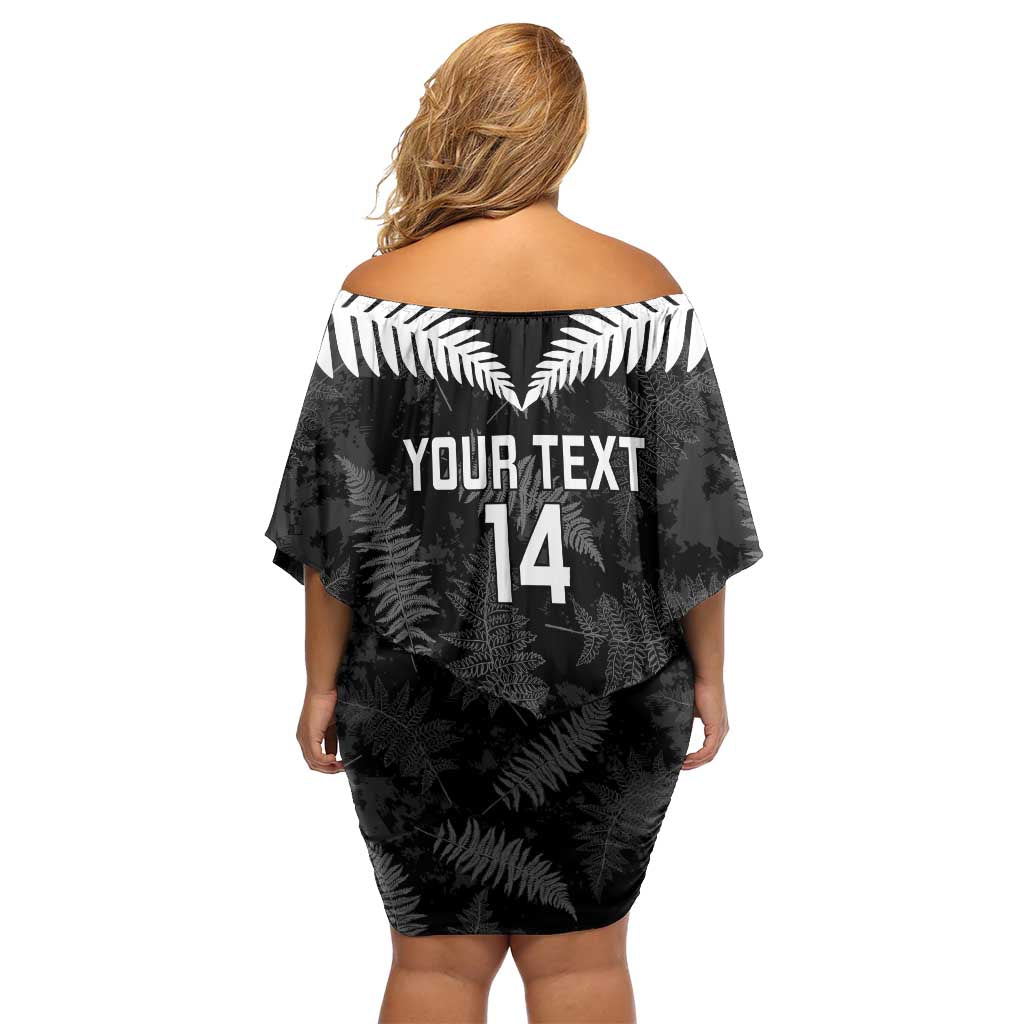 Custom New Zealand Silver Fern Football Family Matching Off Shoulder Short Dress and Hawaiian Shirt Go Aotearoa Grunge Black - Vibe Hoodie