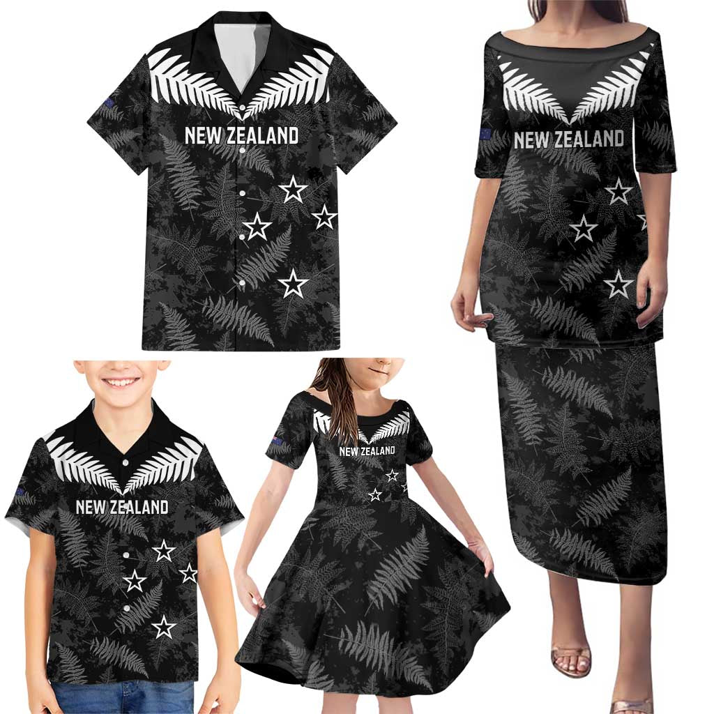 Custom New Zealand Silver Fern Football Family Matching Puletasi and Hawaiian Shirt Go Aotearoa Grunge Black - Vibe Hoodie