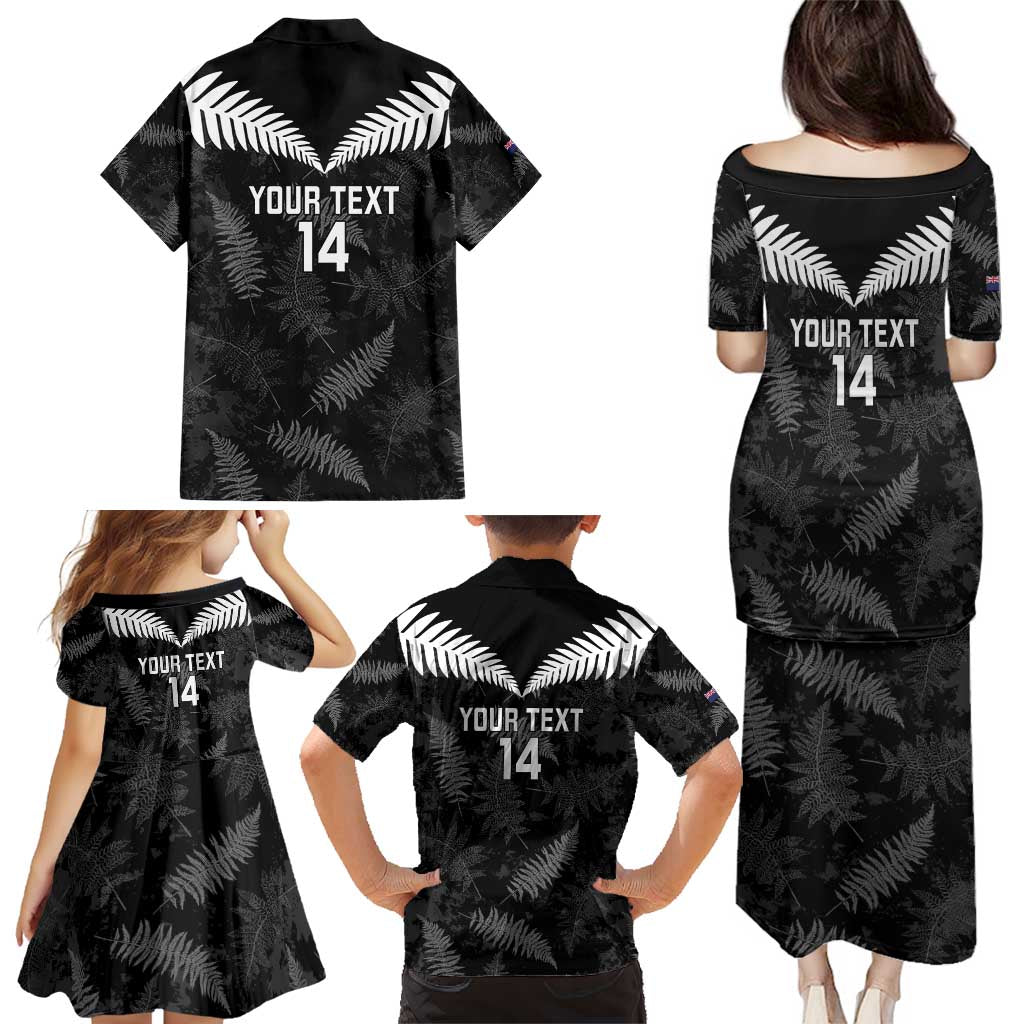 Custom New Zealand Silver Fern Football Family Matching Puletasi and Hawaiian Shirt Go Aotearoa Grunge Black - Vibe Hoodie