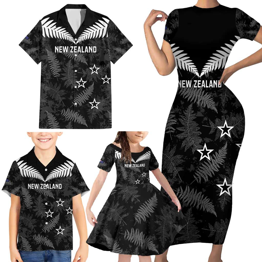 Custom New Zealand Silver Fern Football Family Matching Short Sleeve Bodycon Dress and Hawaiian Shirt Go Aotearoa Grunge Black - Vibe Hoodie
