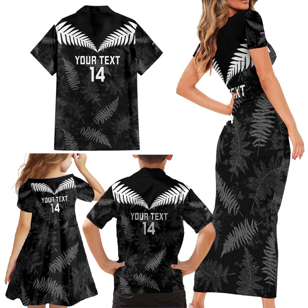 Custom New Zealand Silver Fern Football Family Matching Short Sleeve Bodycon Dress and Hawaiian Shirt Go Aotearoa Grunge Black - Vibe Hoodie