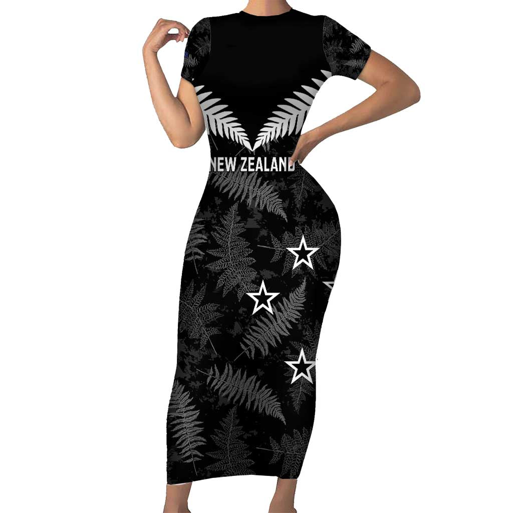 Custom New Zealand Silver Fern Football Family Matching Short Sleeve Bodycon Dress and Hawaiian Shirt Go Aotearoa Grunge Black - Vibe Hoodie