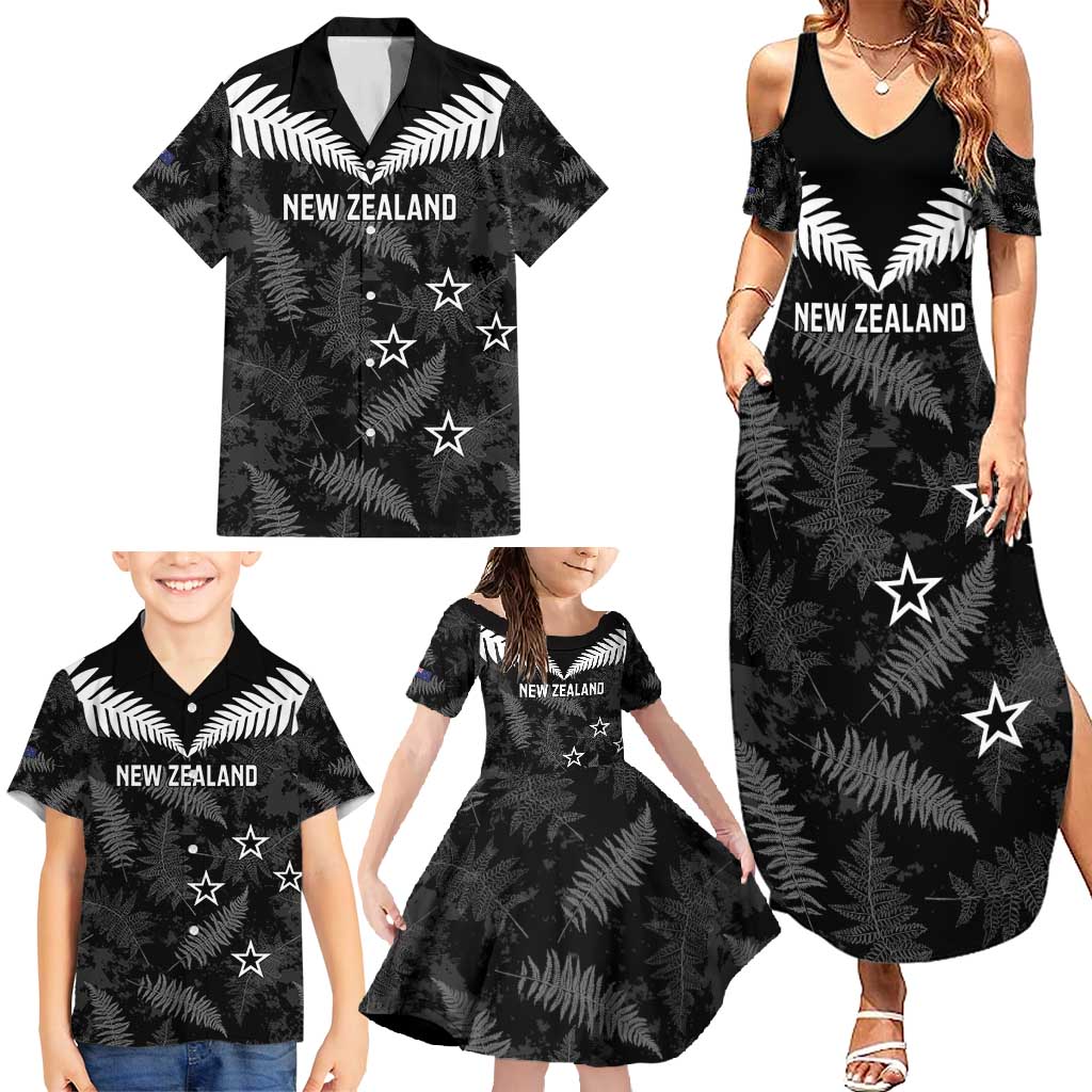 Custom New Zealand Silver Fern Football Family Matching Summer Maxi Dress and Hawaiian Shirt Go Aotearoa Grunge Black - Vibe Hoodie