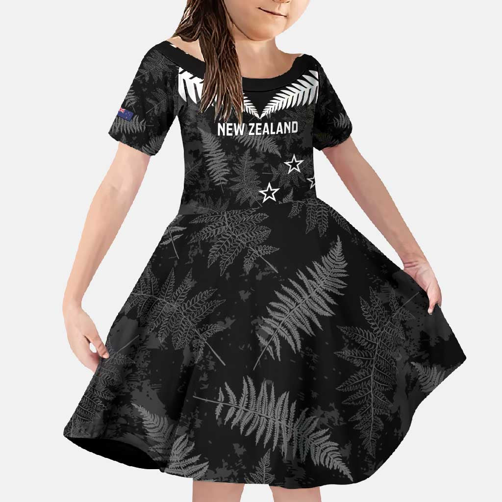 Custom New Zealand Silver Fern Football Family Matching Summer Maxi Dress and Hawaiian Shirt Go Aotearoa Grunge Black - Vibe Hoodie