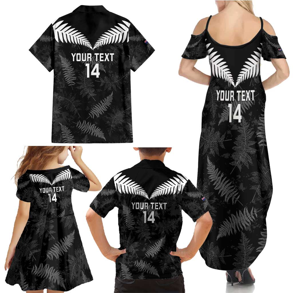 Custom New Zealand Silver Fern Football Family Matching Summer Maxi Dress and Hawaiian Shirt Go Aotearoa Grunge Black - Vibe Hoodie