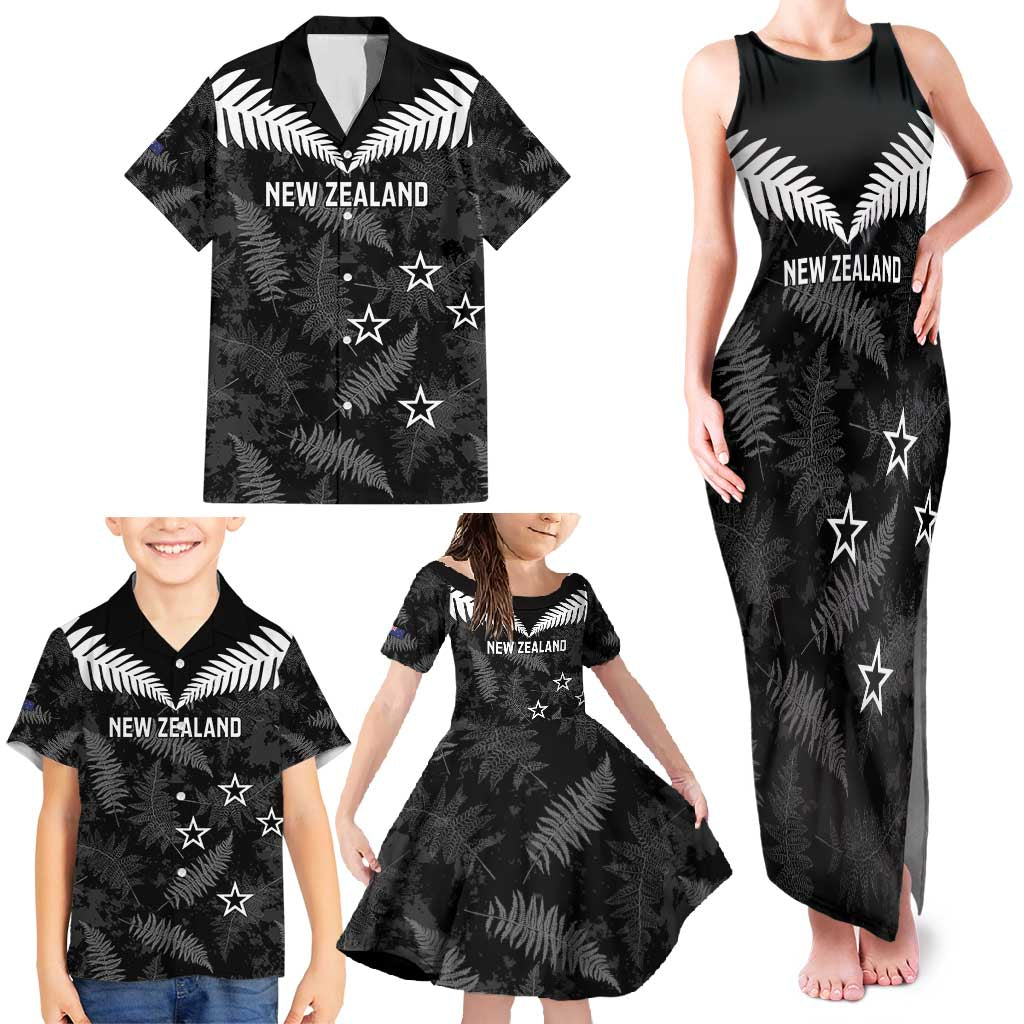 Custom New Zealand Silver Fern Football Family Matching Tank Maxi Dress and Hawaiian Shirt Go Aotearoa Grunge Black - Vibe Hoodie
